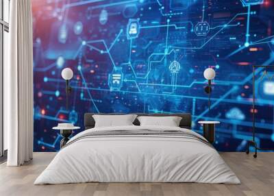 Depicts technology enhancing workplace efficiency and connectivity Wall mural