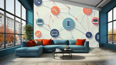 Devices sharing data directly without intermediaries, representing P2P networks Wall mural