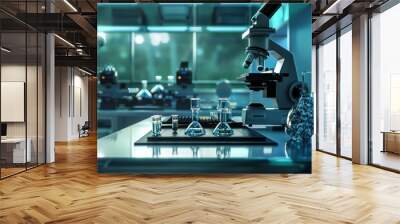 Dramatic illustration of a materials science lab with nanotechnology experiments and materials testing Wall mural