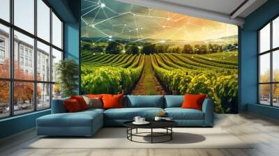 Images illustrate blockchain-enabled supply chains or traceability in agricultural products Wall mural