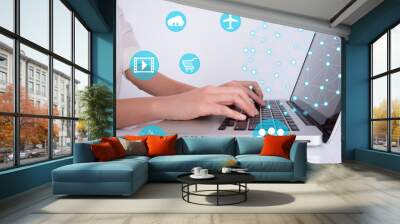 woman hand using laptop with internet of things technology concept Wall mural