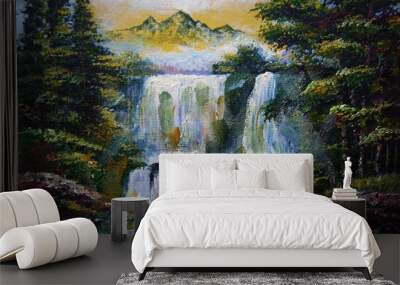 Art painting Oil color Natural waterfall from Thailand	 Wall mural