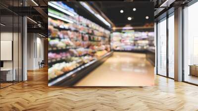 Abstract supermarket aisle interior blurred defocused background with bokeh light Wall mural