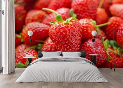 Fresh organic red ripe Strawberry fruit background closeup Wall mural