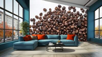 Fresh roasted brown coffee beans on white background Wall mural