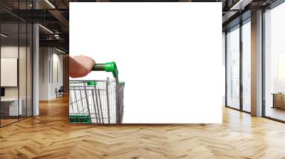 Hand hold shopping cart isolated on white background with clipping path Wall mural