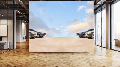 Lot of used car for sales in stock with sky and clouds Wall mural