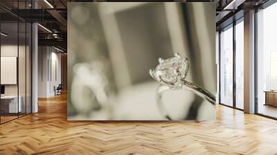 luxury engagement Diamond ring in jewelry gift box with bokeh light background Wall mural