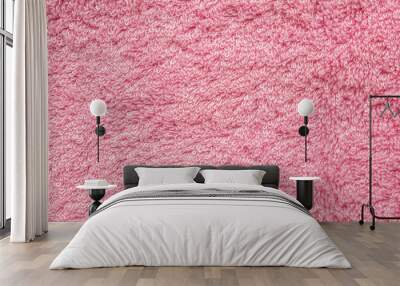 Pink fluffy towel fabric soft texture background Wall mural