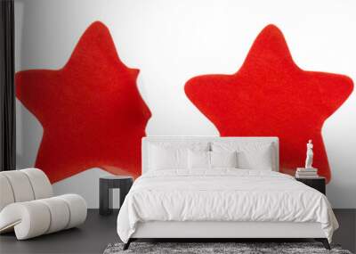 Red star shape paper sticker label set isolated on white background Wall mural