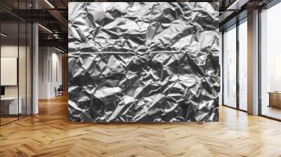 Shiny metal silver gray foil crumpled texture background Wall mural