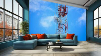 Telecommunication tower and satellite on blue sky Wall mural