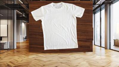 White t-shirt on wood background Wall mural