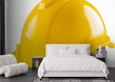 Yellow safety construction helmet isolated on white background Wall mural