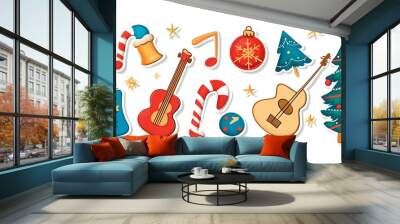 Colorful holiday-themed illustrations on white isolate background. Wall mural