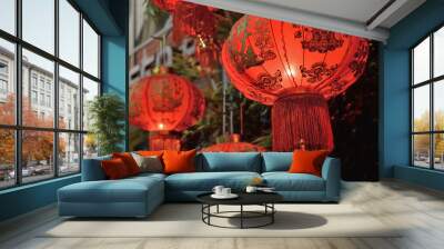 decorative lamps in the chinese new year festival Wall mural