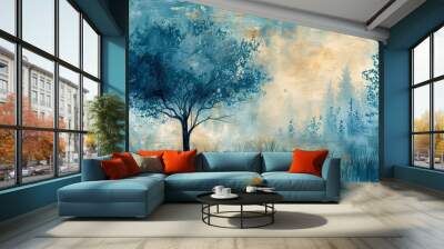 Artistic oil painting depicting trees as the main subject, creating a stunning visual background. Wall mural