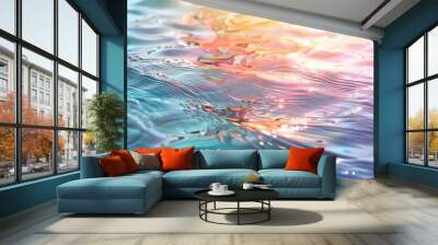 water texture with light reflection and rainbow rays, creating a beautiful overlay on a white backgr Wall mural