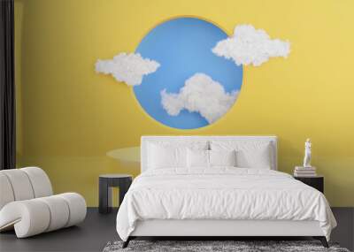 3d render of yellow podium with cloud for product display Wall mural