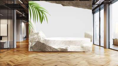 stone podium with tropical plant on summer concept for product display. Wall mural