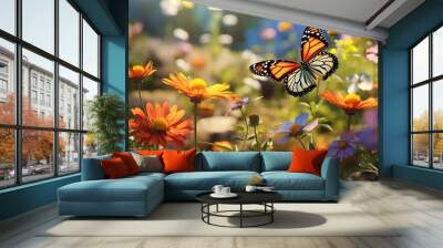 a butterfly on a flower Wall mural