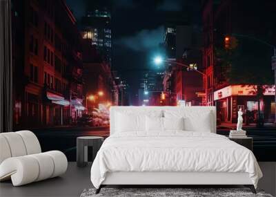 a city street at night Wall mural