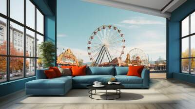 a ferris wheel in a city Wall mural