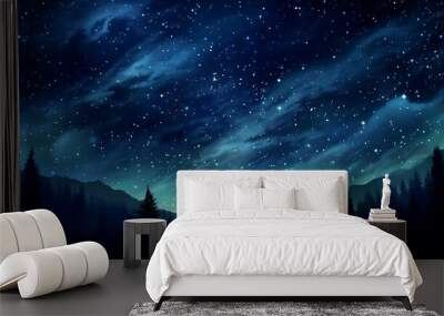 a starry night sky over trees and mountains Wall mural