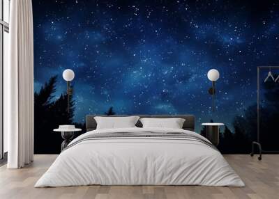 a starry night sky over trees Wall mural