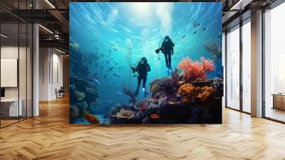 scuba divers in the ocean Wall mural