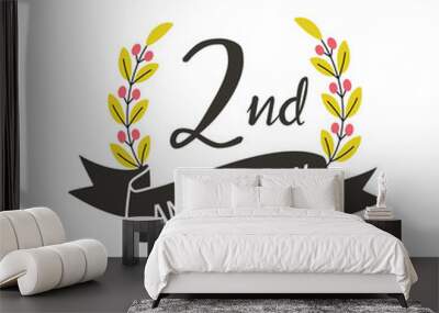 2nd anniversary, logo design template with black ribbon and laurel wreath
 Wall mural