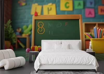 3D cartoon Blackboard School background Wall mural