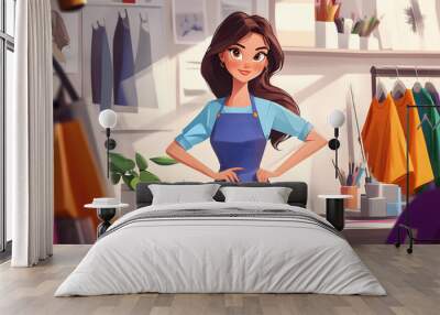 A cartoon character cute Fashion Designer Wall mural