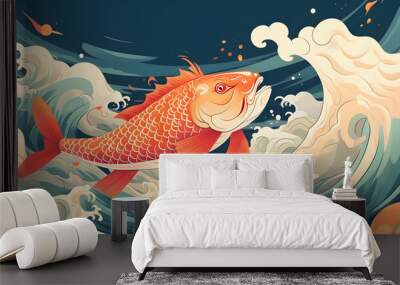 Carp Under at sea Illustration Vector Wall mural