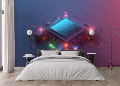 Chip Icon 3D Symbolizes AI hardware Wall mural