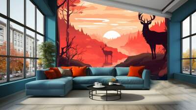 Deer In nature Illustration Vector Wall mural