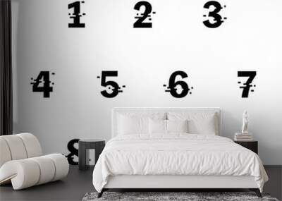 Digital glitched numbers set with distortion effect , White background Wall mural