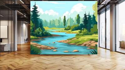 landscape river vector Made with Generative AI Wall mural