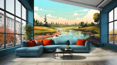 landscape river vector Made with Generative AI Wall mural