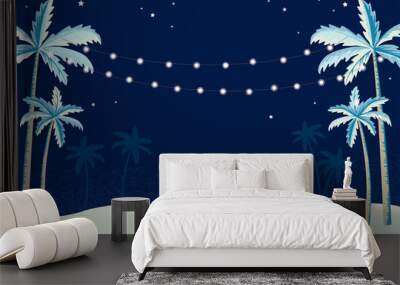 Palm trees and hanging decorative lights for a beach party Wall mural