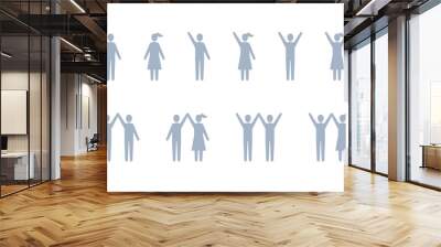 People hands up icon set, Vector silhouette illustration.  Wall mural