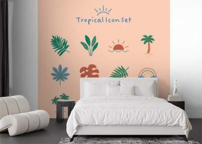 Vector hand drawn tropical summer icon set Wall mural