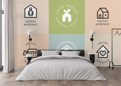 Vector label design template set with house icon Wall mural