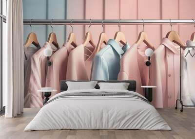 fancy clothes on a clothing rack in a fashion store; pastel colors; vector look
 Wall mural