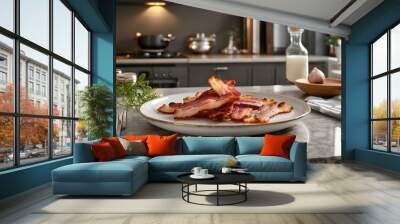 fried bacon on a plate in a contemporary kitchen Wall mural