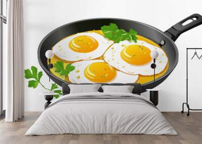 Fried sunny side up eggs in a frying pan Wall mural