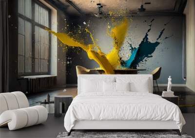 splashes of colorful vibrant paint liquid water in the air; interior design; home apartment condo
 Wall mural