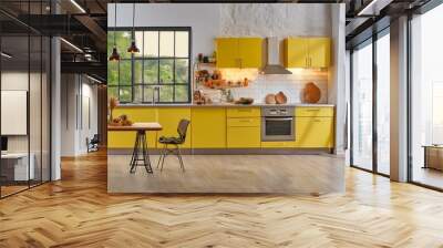 Yellow modern contemporary kitchen interior  Wall mural