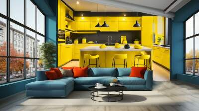 Yellow modern contemporary kitchen interior  Wall mural