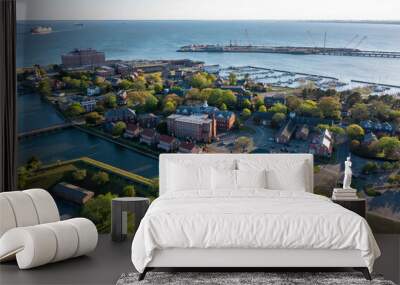 Aerial view of Fort Monroe, Old Point Comfort Marina and the Hampton Roads Bridge Tunnel Wall mural